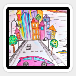 Futuristic city pencil drawing Sticker